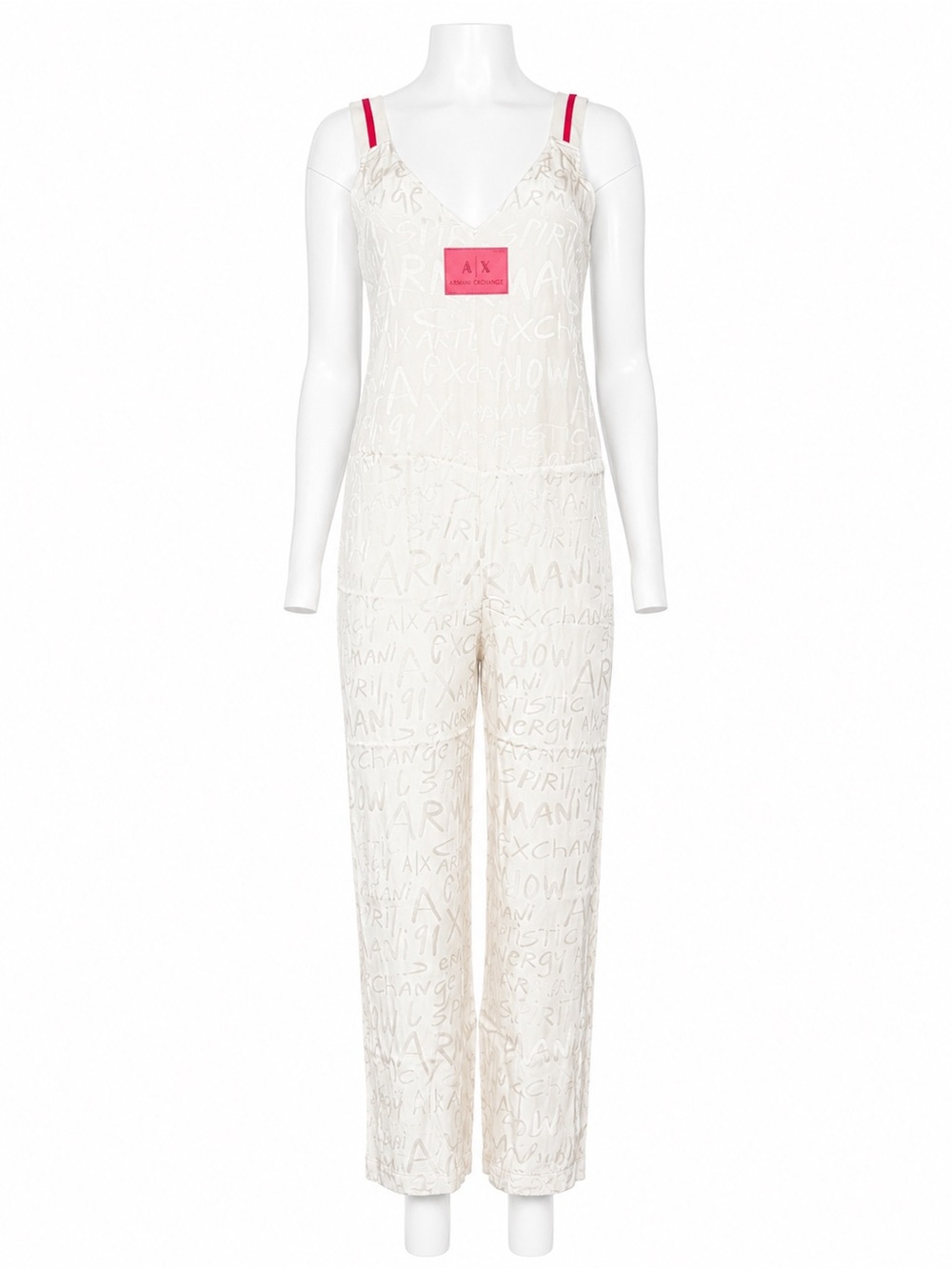 A|X Armani Exchange Ivory Graffiti Wide Leg Jumpsuit Size M